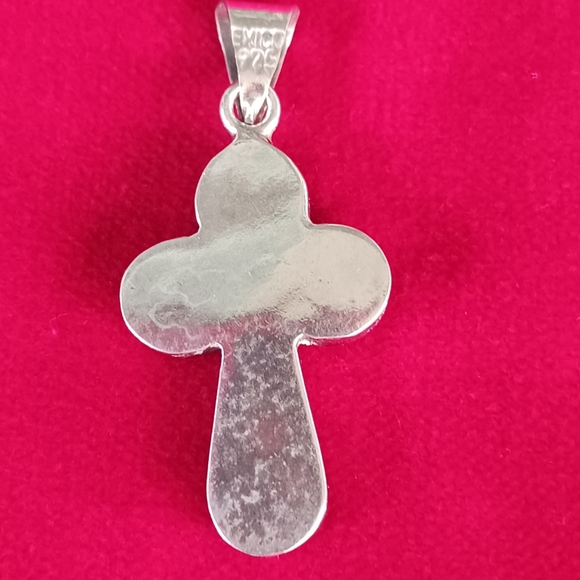 Mexican Easter Cross Necklace Flowers in Resin Vintage marked 925 Silver - Picture 2 of 5